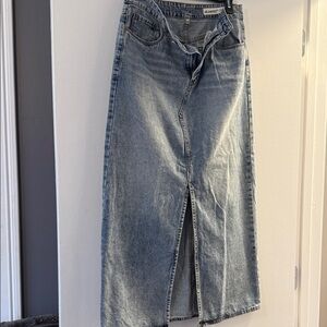 Blank NYC Light Blue Denim Maxi Skirt with Front Slit